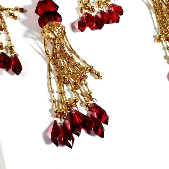 Hand Made Beaded Ornaments Vintage Gold Red Tree Decoration Classic Christmas - Picture 5 of 5